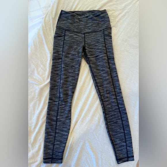 90 Degree By Reflex Black and Gray Striped Leggings - Picture 1 of 7